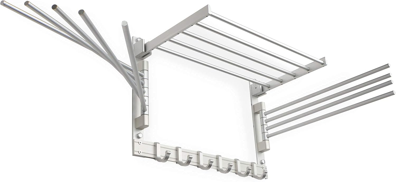 brightmaison BGT Wash Clothes Drying Rack Wall Mount Laundry Room Organizer with Hooks & Swing Arms, 17