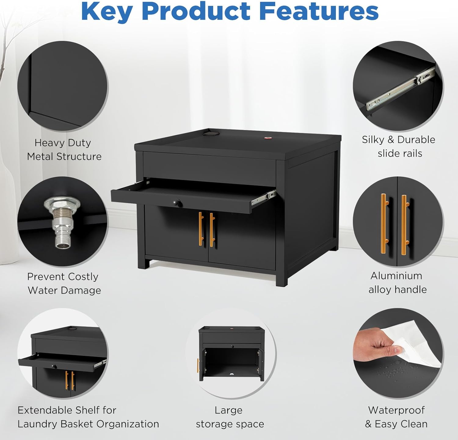 2 Pack Laundry Pedestal, 700 LBS Capacity Washer Dryer Pedestal, Heavy Duty Shock-Proof Washer Stand, Laundry Dryer Stand with Pull-Out Shelf Hidden Storage Drainage (Dark)