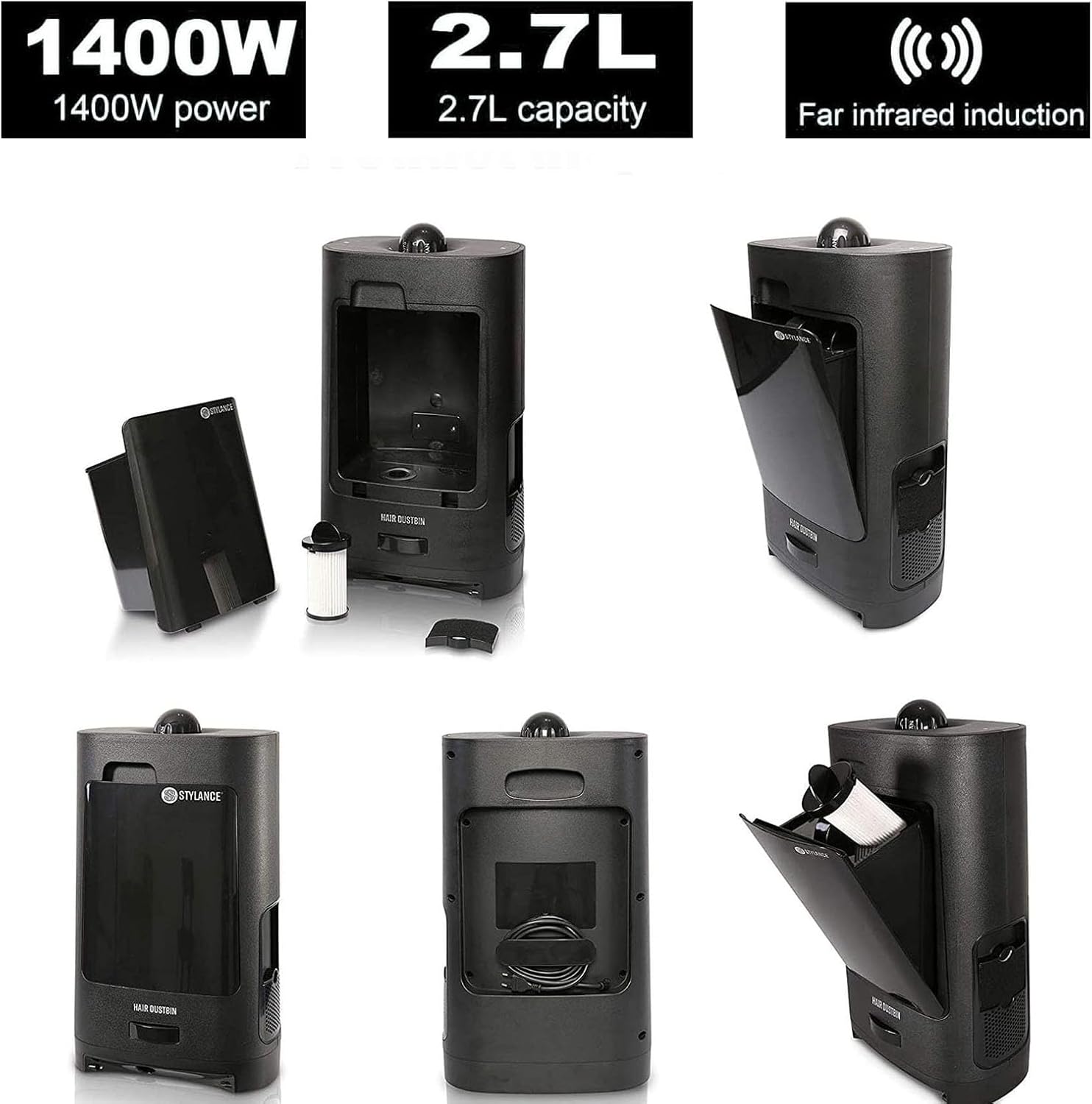 Salon Hair Vacuum Cleaner, Touchless Automatic Dustpan with Infrared Sensor, 1400W/2.7L for Fast Broken Hair Cleaning in Barbershop, Home, Pet Area