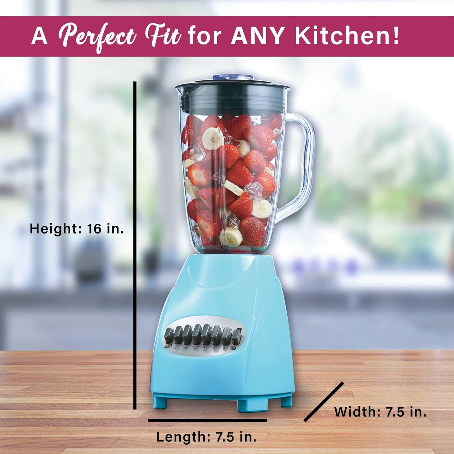 12-Speed Countertop Blender with Pulse Function – 50oz BPA-Free Jar, Stainless Steel Blades, Ice Crusher & Smoothie Maker, 350W Kitchen Blender (Blue)