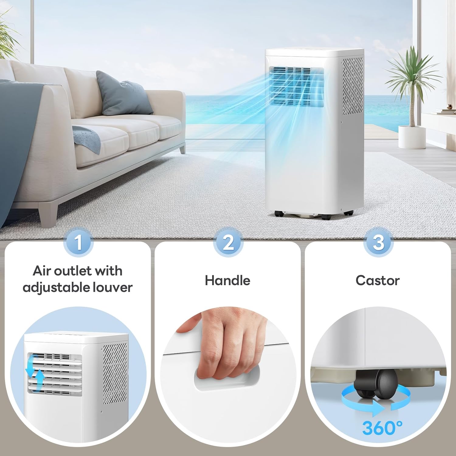 10000 BTU Portable Air Conditioners and for Room up 450 Sq. Ft, 4-IN-1 Portable Ac Unit with Dehumidifier Fan Function, Remote Control, Sleep Mode, 24H Timer