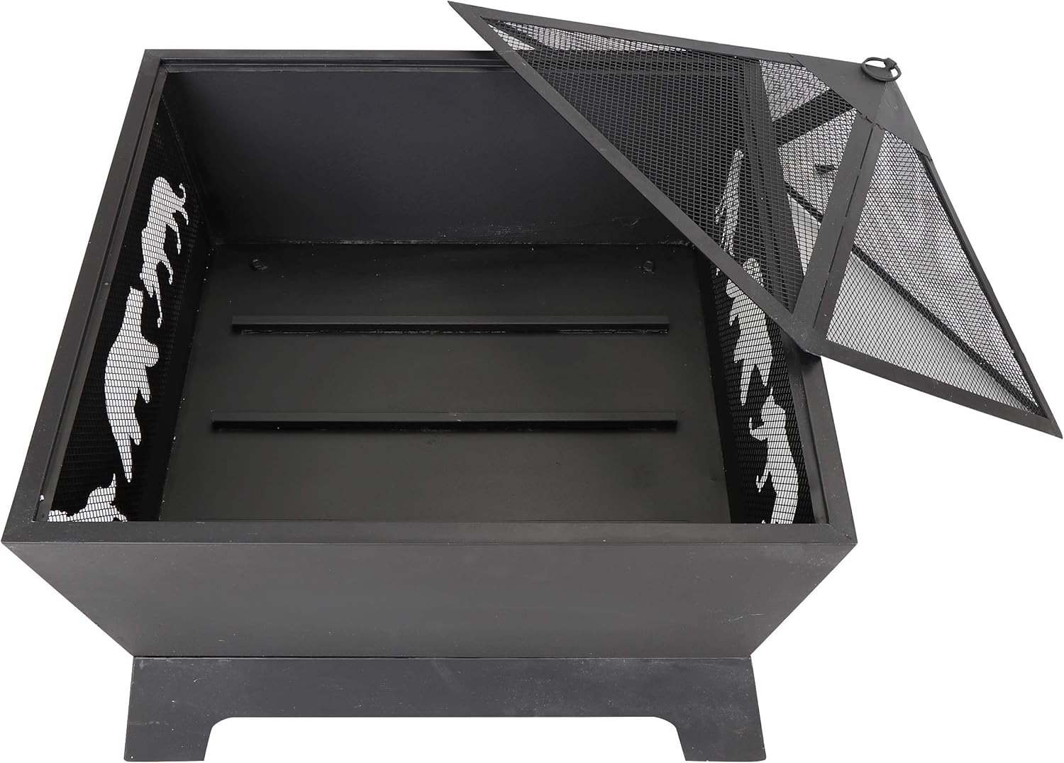 Nouva Wood Burning Fire Pit, Outdoor Metal Square Firepit Backyard Patio with Cover and Poker for Outside Yard Home Garden