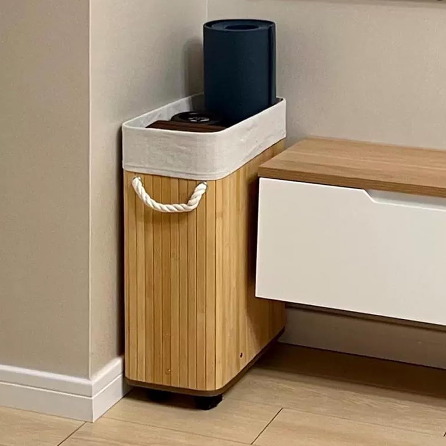 Laundry Hamper with Lid, Bamboo Laundry Basket with Handles, Removable Machine Washable Laundry Basket, for Laundry Room, Bedroom, Bathroom(Brown,Round)