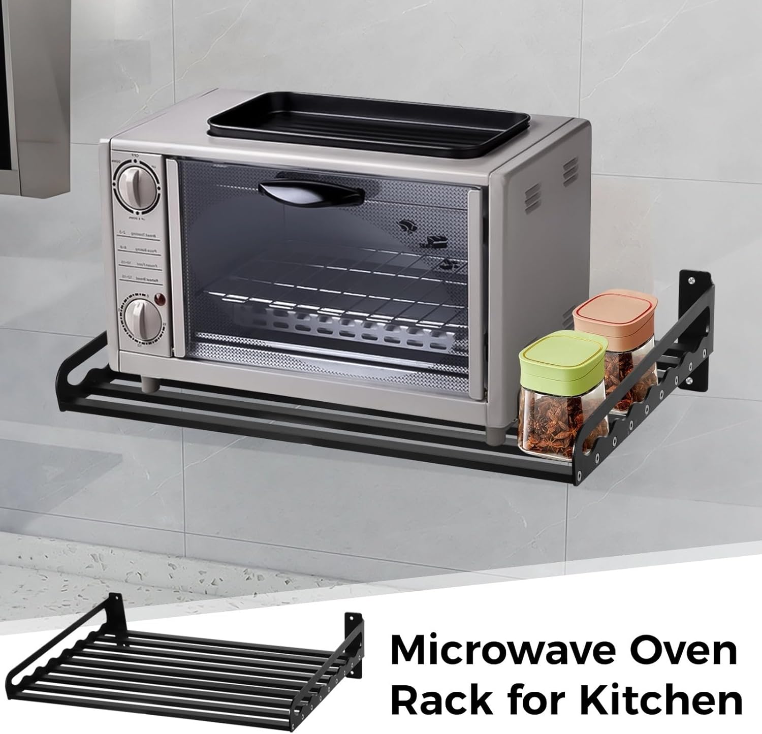 Kitchen Wall-Mounted Microwave Oven Rack, 23.6 X 15.6 Inches for Pans, Pots, and Small Appliances
