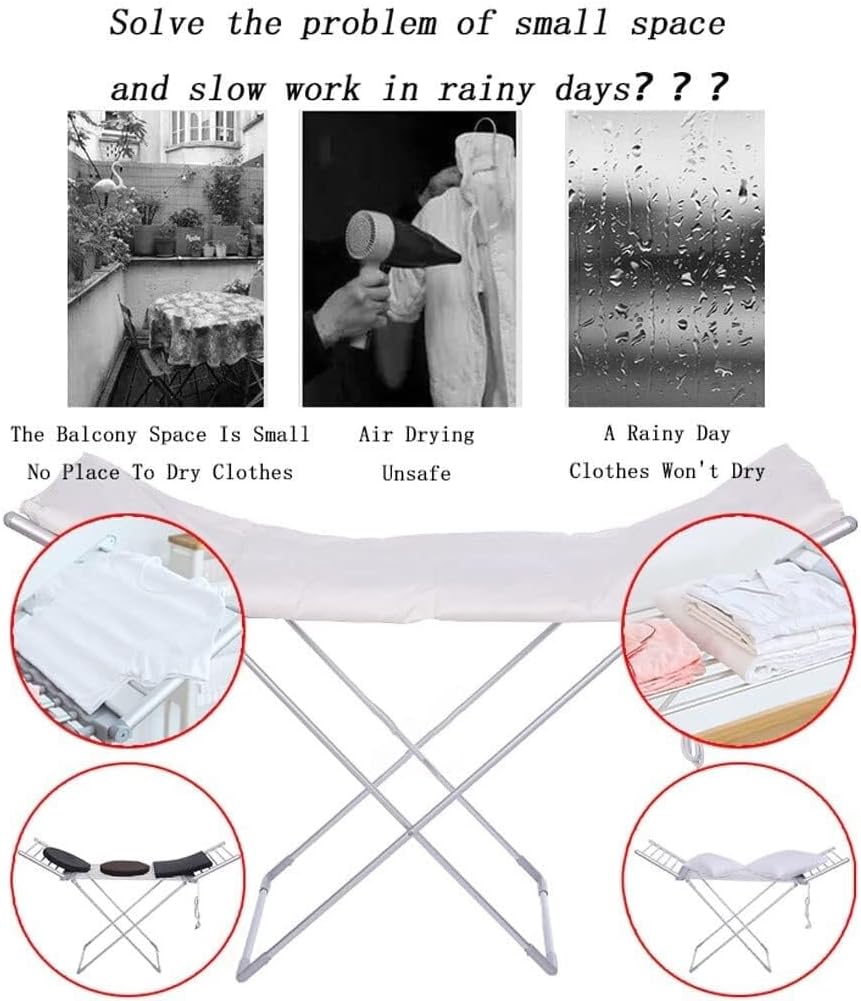 Heated Clothes Dryer Airer, Home Horse Rack Fast Laundry Drying Folding, Clothes Towel Warmer Drying Rack, X-Legs Stable Winged Drying Rack