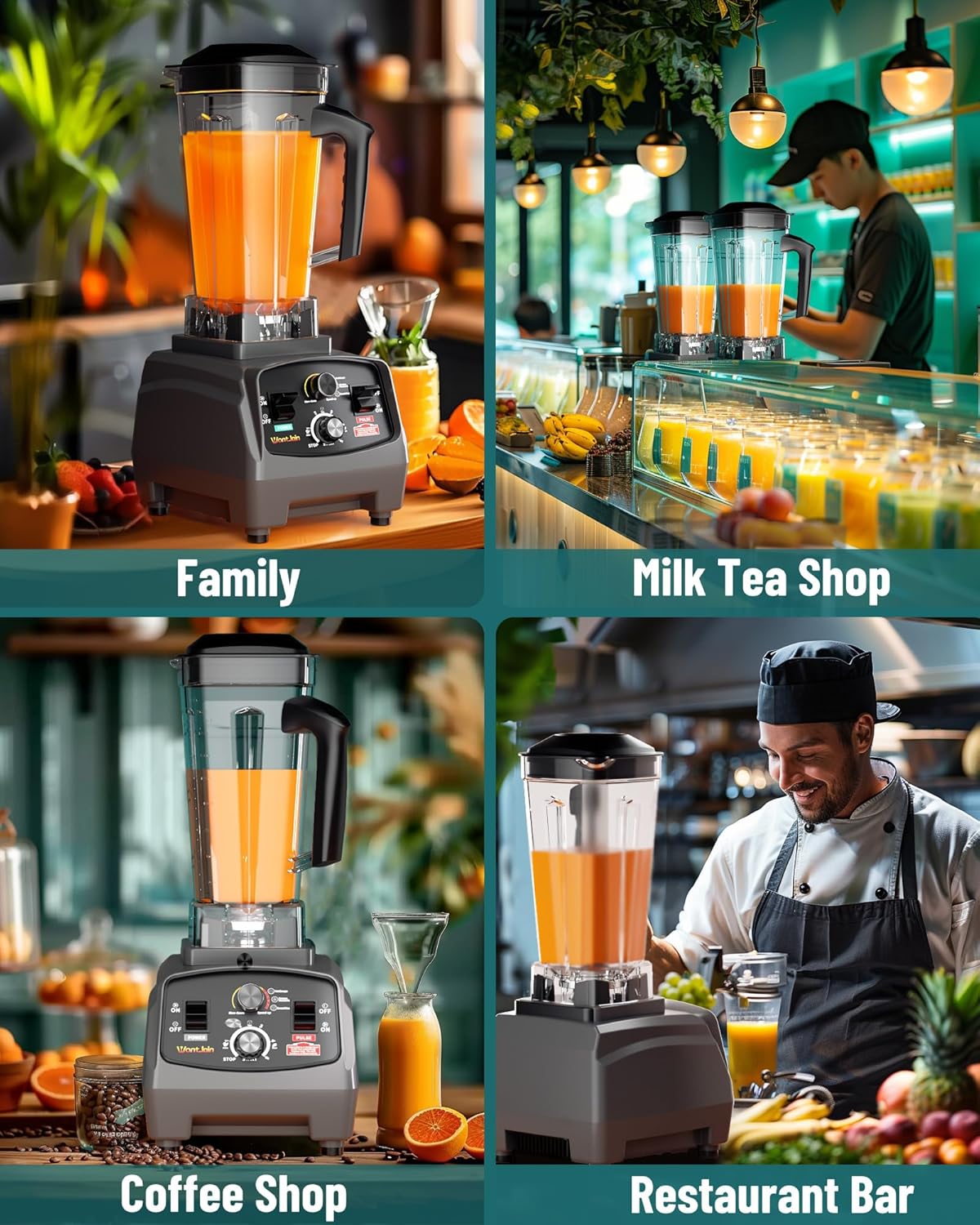 WantJoin Professional Blender Countertop Blender,Blender for kitchen Max 1800W High Power Home and Commercial Blender with Timer, Smoothie Maker 2200ml for Crushing Ice, Frozen Dessert (Grey)