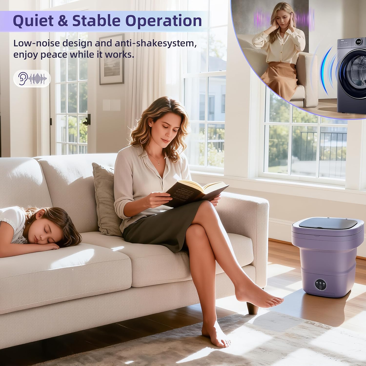 Mini Laundry Machine, 16L Portable Washing Machine with Spin Basket, Portable Laundry Machine Suitable for Baby Clothes, Underwear, Socks, Foldable Design for Camping, Hotels and Apartments(Purple)