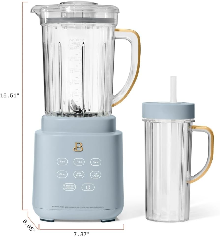 Beautiful PowerExact Blender System with PrecisionSense Technology, 700W Motor, 50oz Tritan Jar, 20oz Personal Cup, Stainless Steel Blades (Cornflower Blue)