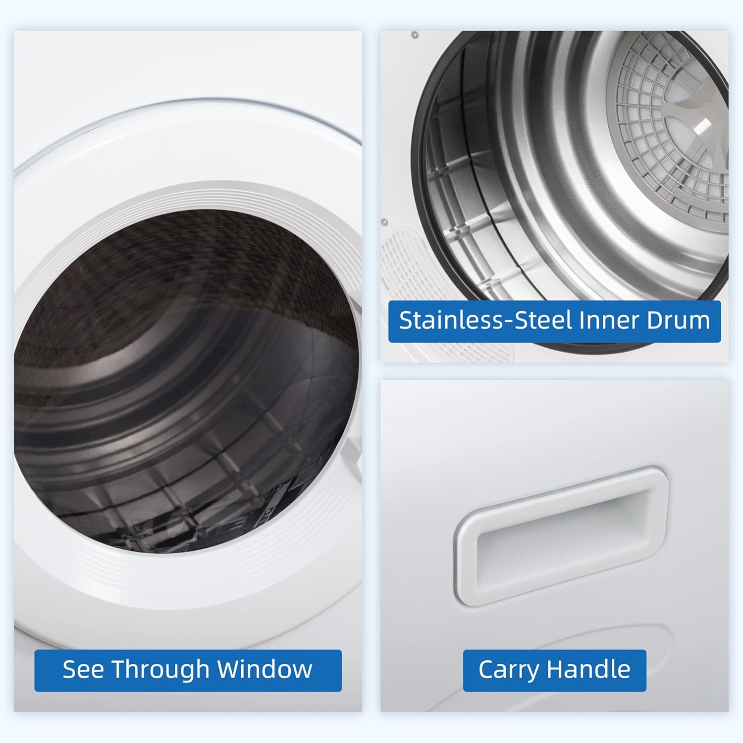 HOMCOM Portable Clothes Dryer, 120V 1300W Compact Laundry Dryer with Intelligent Drying, 3.2 cu.ft Stainless Steel Drum, Front Load Electric Dryer for Apartments, Dorms, RVs, White