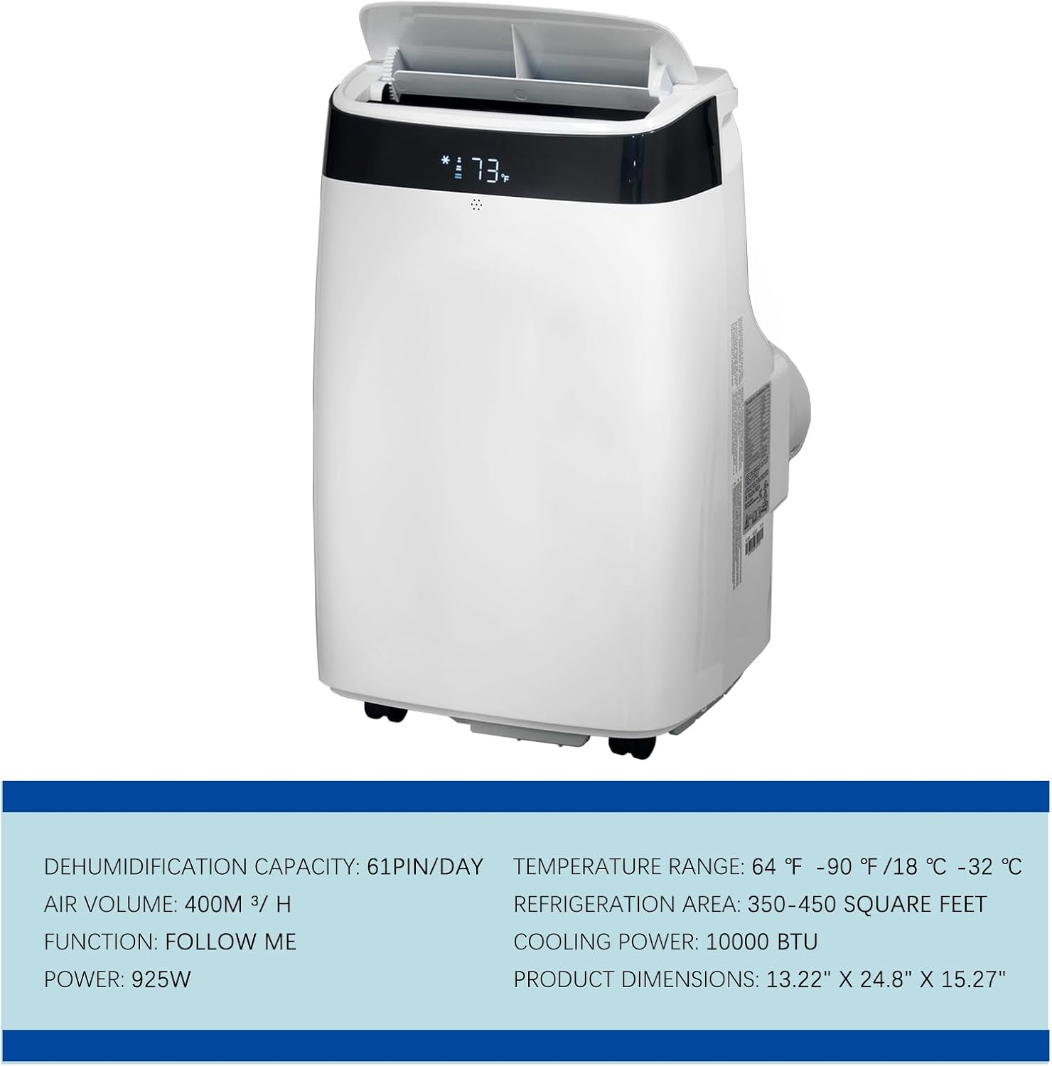 Portable Air Conditioner, 10000 BTU Portable AC Unit with Remote, Pipe Cools, Window kit up to 450 Sq. Ft for Home Office Dorms, White