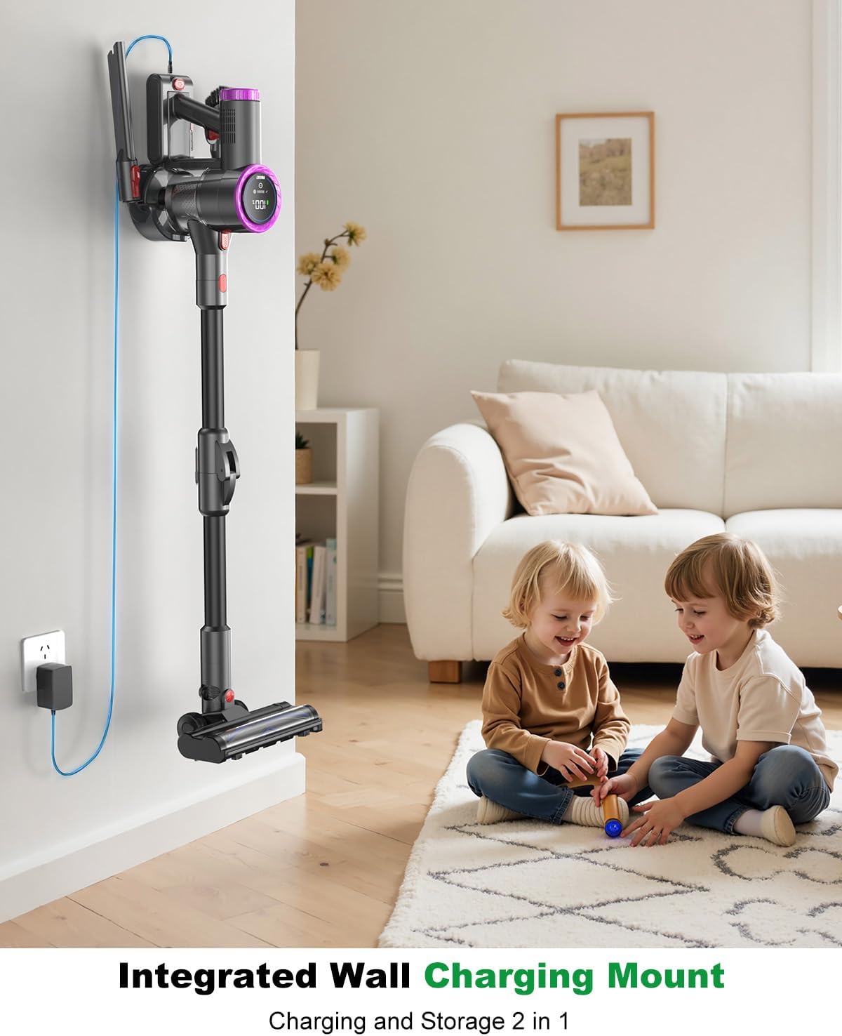 Cordless Vacuum Cleaner, Stick Vacuum Foldable Rechargeable, Powerful Suction Lightweight Vacuum Cleaners for Home,Anti-Tangle,Self Standing for Pet Hair Hardwood Floor Carpet