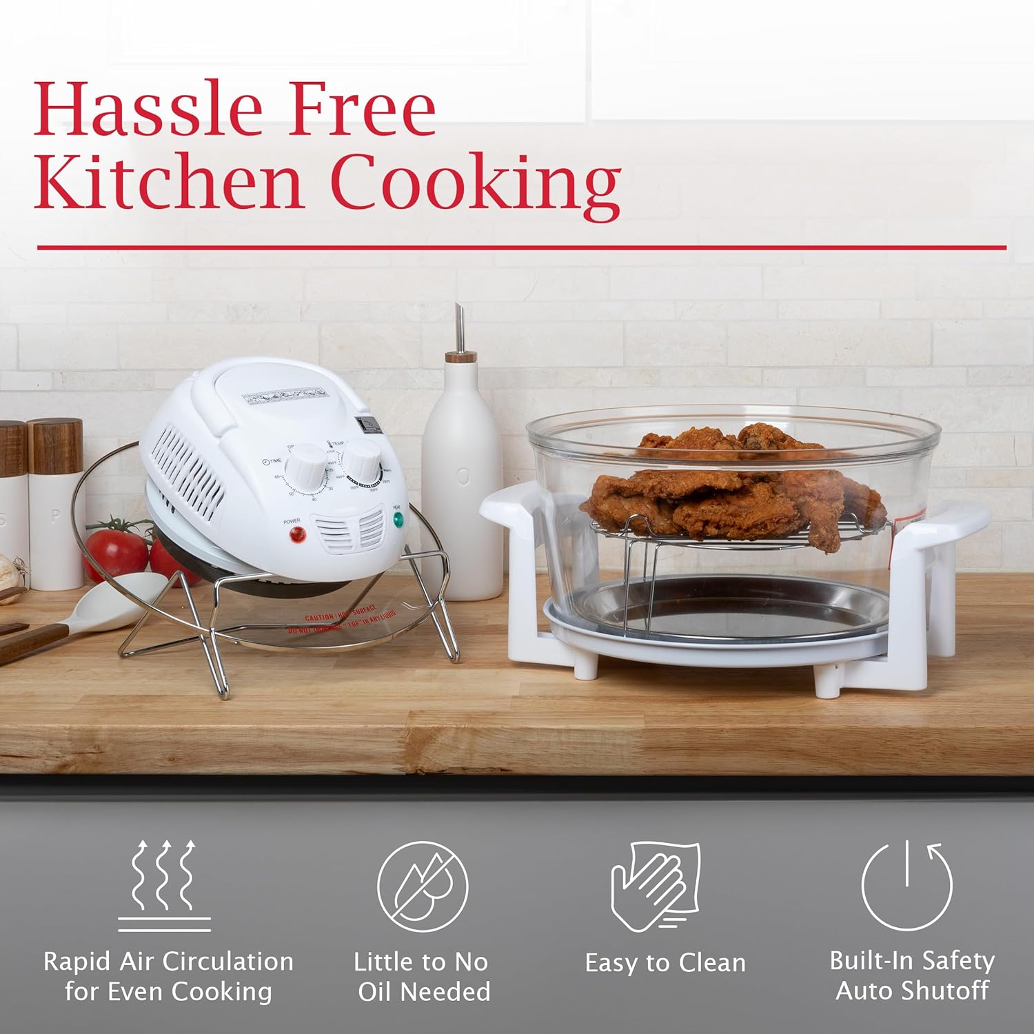 Air Fryer - Halogen Oven with 12 to 17 Quart Capacity, Accessories, and Time and Temperature Controls - Glass Air Fryer, Roaster, Broiler, Toaster, Steamer, and Grill by Classic Cuisine (White)