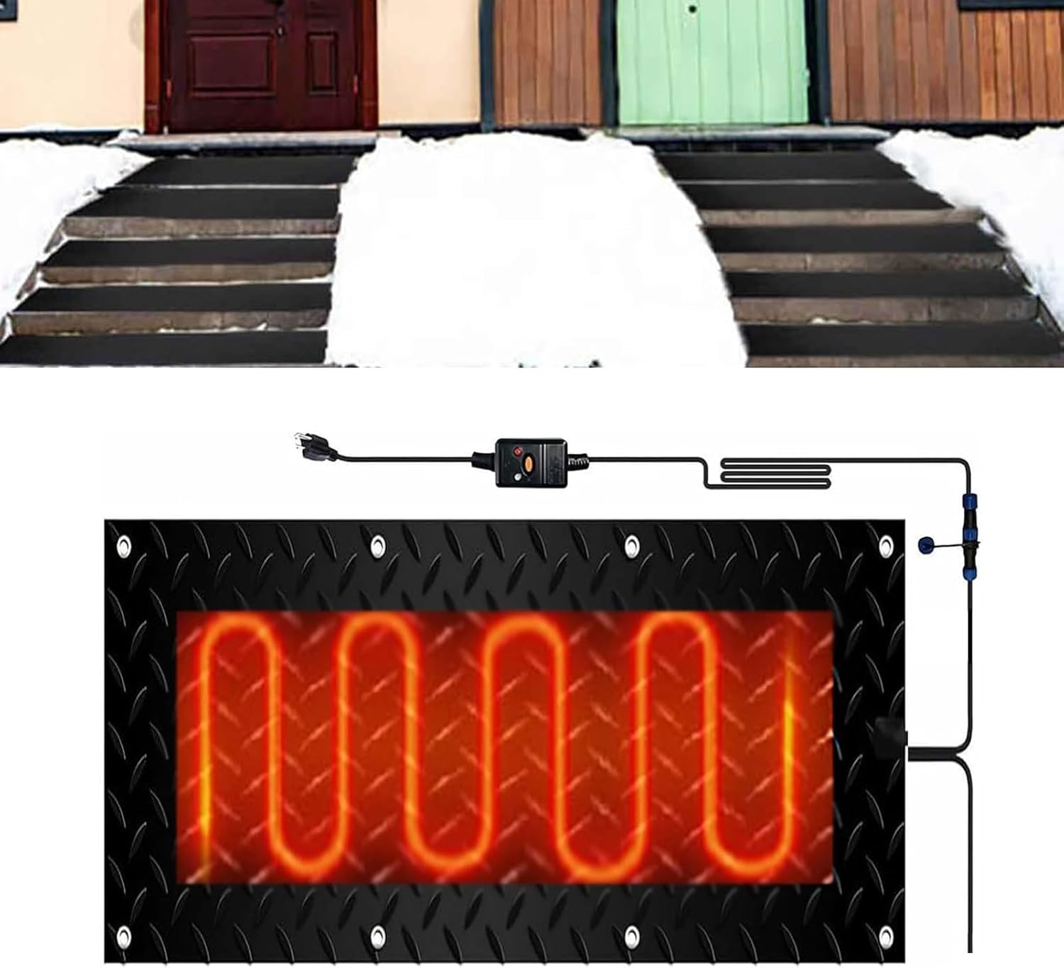 Snow Melting mats Outdoor Stairs, Heated Snow Melting Outdoor Mats, w/Power Cord, Slip-Proof Design for Extra Traction, Winter Outdoor Snow Mat(1 Pcs,30x90cm/12x36in)