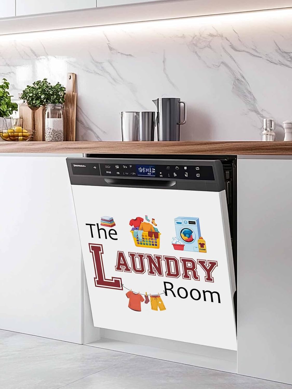Laundry Room Dishwasher Magnet Cover, Cartoon Washing Machine Clothes Refrigerator Magnets Covers for The Front Door, Reusable Dishwasher Panel Fridge Decal Cover for Home Appliance Decor 23''x26''
