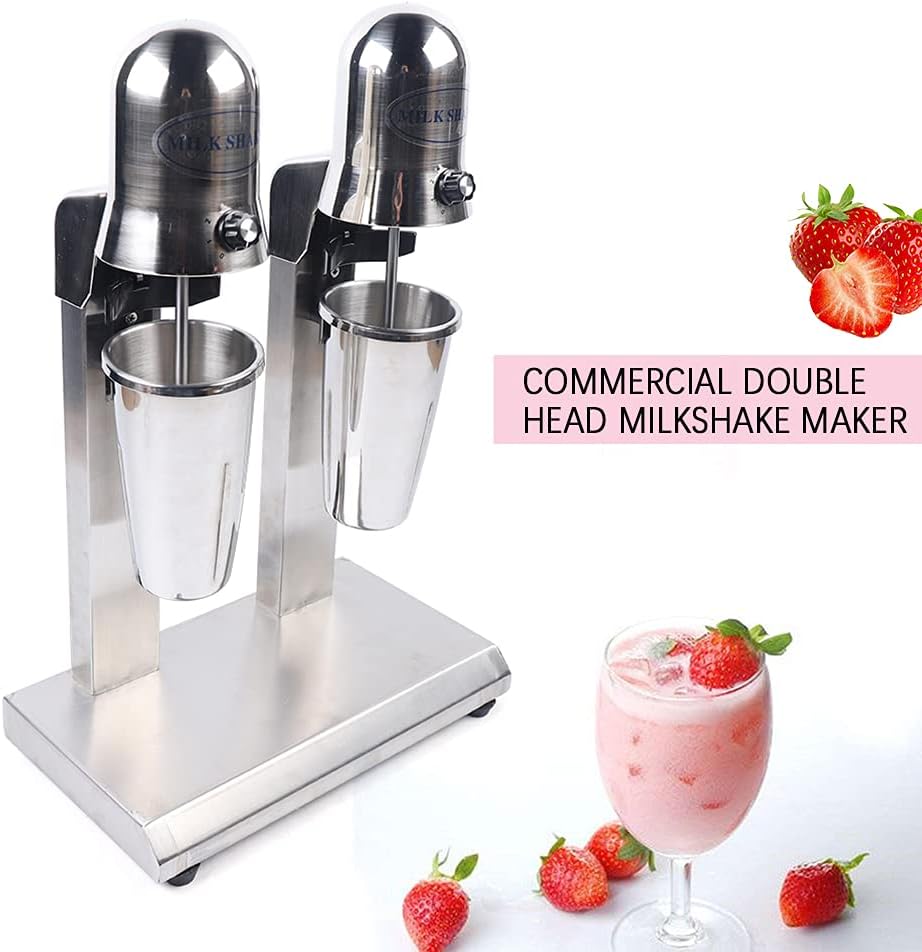 Double Head Electric Milkshake Maker Machine Stainless Steel Drink Mixer Smoothie Blender Commercial Milk Shake Maker 14000r/min Malt Mixer Milk Tea Shaker,560W (2 Head)