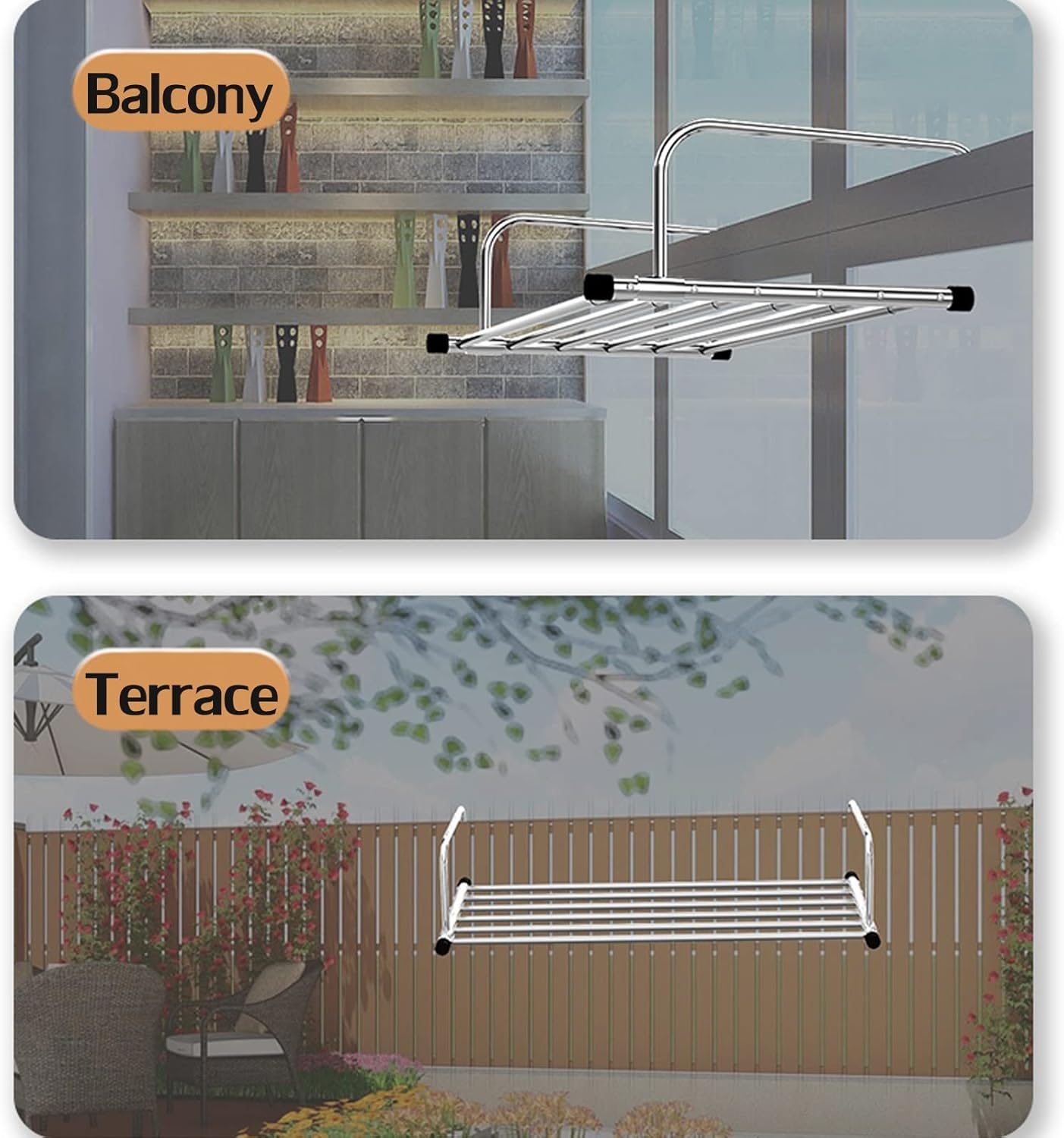 Clothes Airer Indoor Clothes Dryer Multifunction Balcony Drying Rack Stainless Steel Folding Airer Foldable Laundry Drying Rail Extendable Clothing Dryer Rack,50-86cm Warm,Silver 68