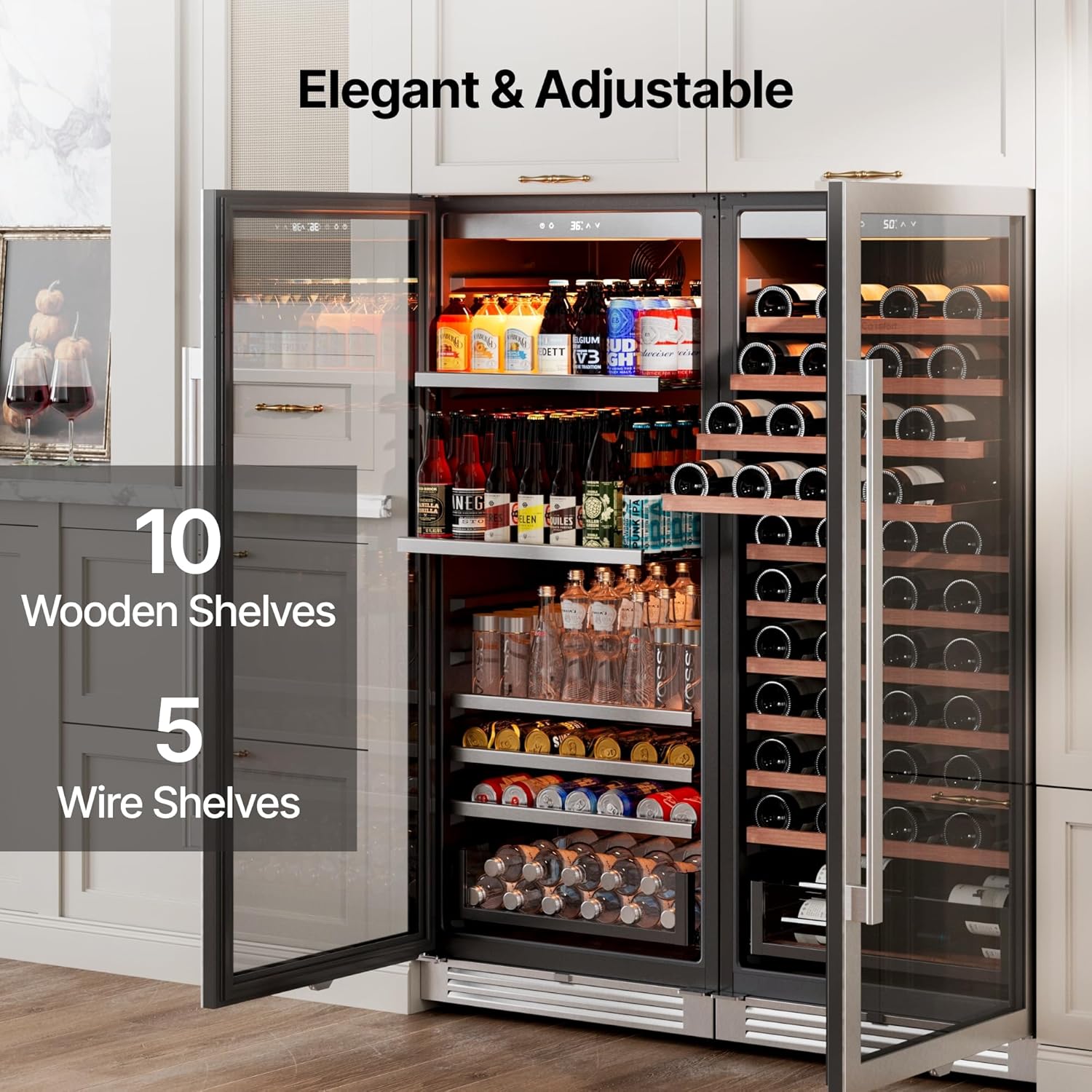 Ca'Lefort 48 Inch Wine and Beverage Fridge, 238 Can and 90 Bottle Wine Cooler Refrigerator, 34-65°F Fridge with Glass Door, 3 LED Built-in/Freestanding for Bar/Kitchen/Resterant (2 Pack Cooler)