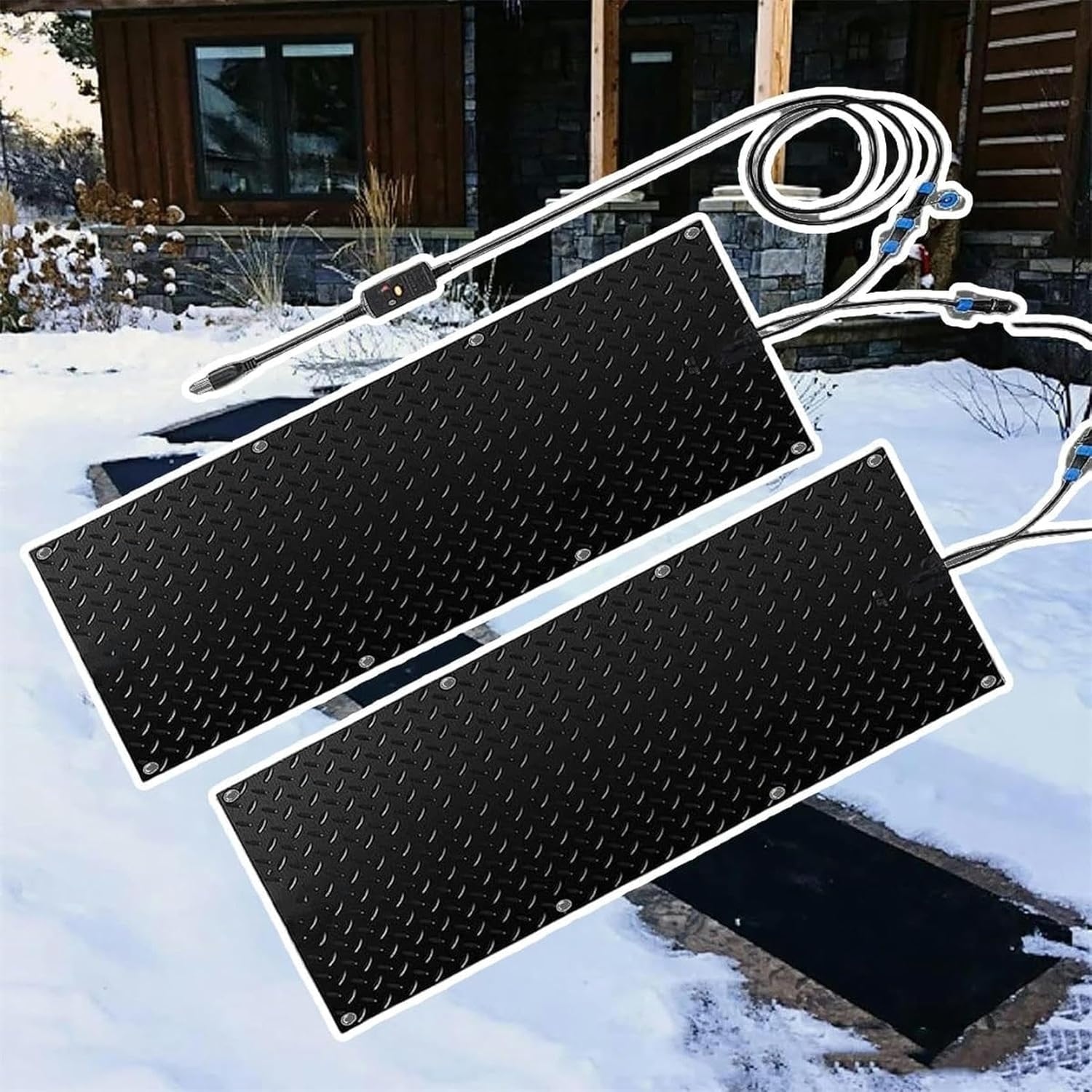 AMNOOL Snow Melting Walkway Mat Roof Heat Panel for Ice Dams Non Slip Rubber Heated Mat Black Roof Heated Outdoor Mats for Winter