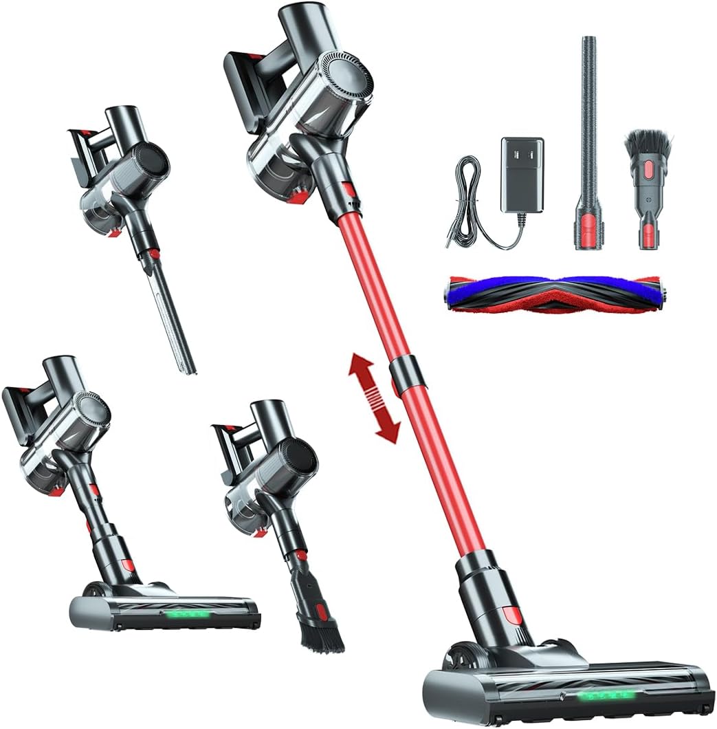 Cordless Vacuum Cleaner, 350W/48 Kpa Vacuum Cleaners for Home, 50Mins Stick Vacuum with LED Display, Anti-Tangle & Wall Mount Charging, 4 in 1 Lightweight Vacuum for Hard Floors Carpet Pet Hair