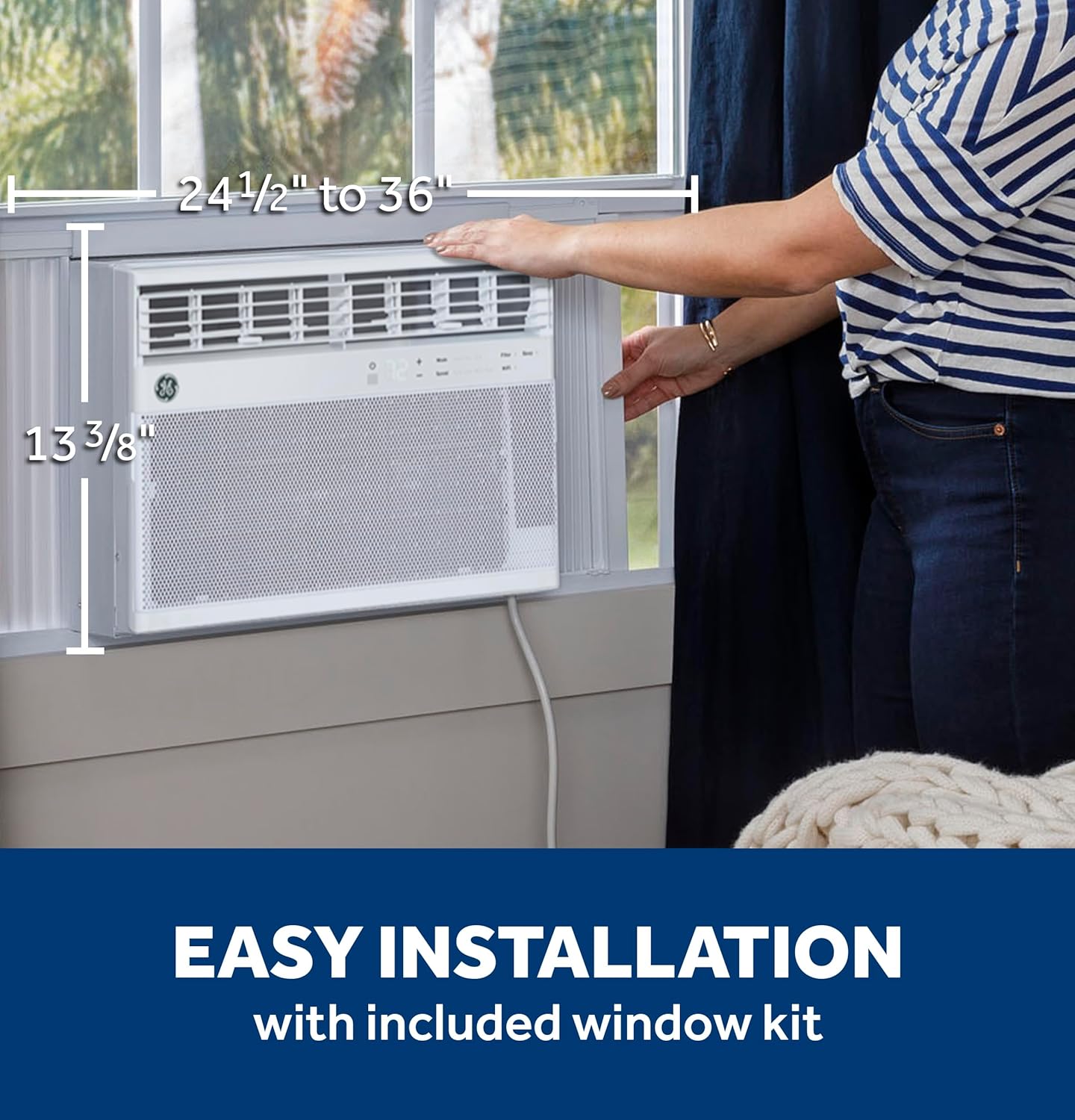 GE Window Air Conditioner 8,000 BTU for Rooms up to 350 sq ft., Wi-Fi Enabled, Energy-Efficient Cooling for Medium Rooms, Easy Install Kit, Control Using Remote or Smartphone App, White