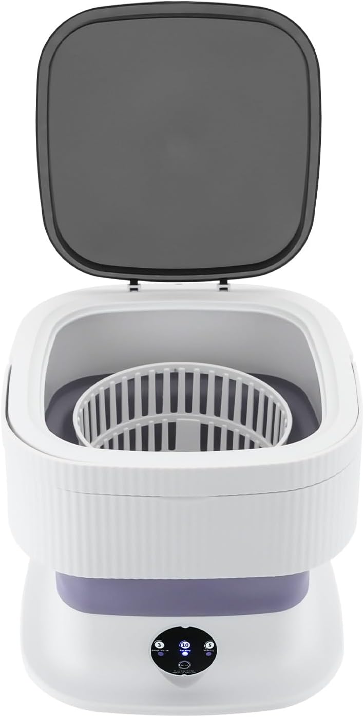 Foldable Portable Washing Machine,10L Mini Washer w/3 Deep Cleaning Modes for Underwear, Baby Clothes and Other Small Items - Semi-automatic Laundry Washer with Drain Basket,40W 320rpm (Purple)