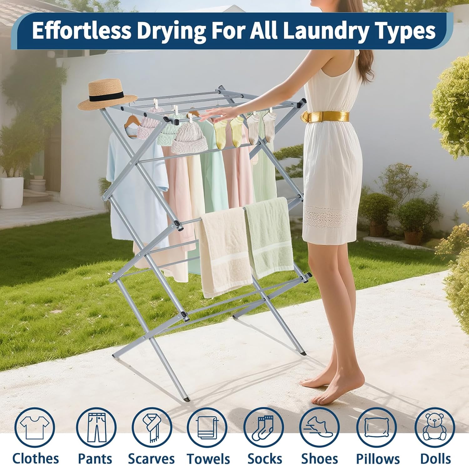 Whitmor Foldable Clothes Drying Rack: 3 Tier Laundry Drying Rack, Collapsible Drying Rack Clothing, Portable Space Saving Clothing Rack for Indoor Outdoor, 22.6