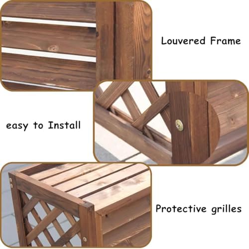 Air Conditioner Fence Screen Protective Cover Solid Wood Shelf Plant StorageDecorative Louvered Frame for Outside to Hide Condensing Unit for Outdoor Privacy(Black,L115cm*W54cm*H95cm)