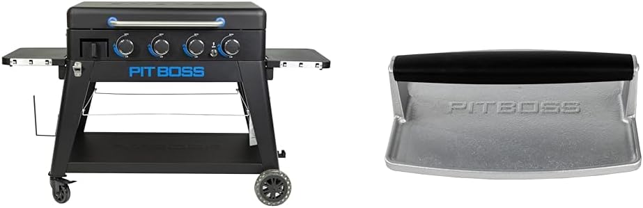 Pit Boss Ultimate Gas 4 Burner Non-Stick Lift-Off Griddle & 40431 Griddle Press, Silver