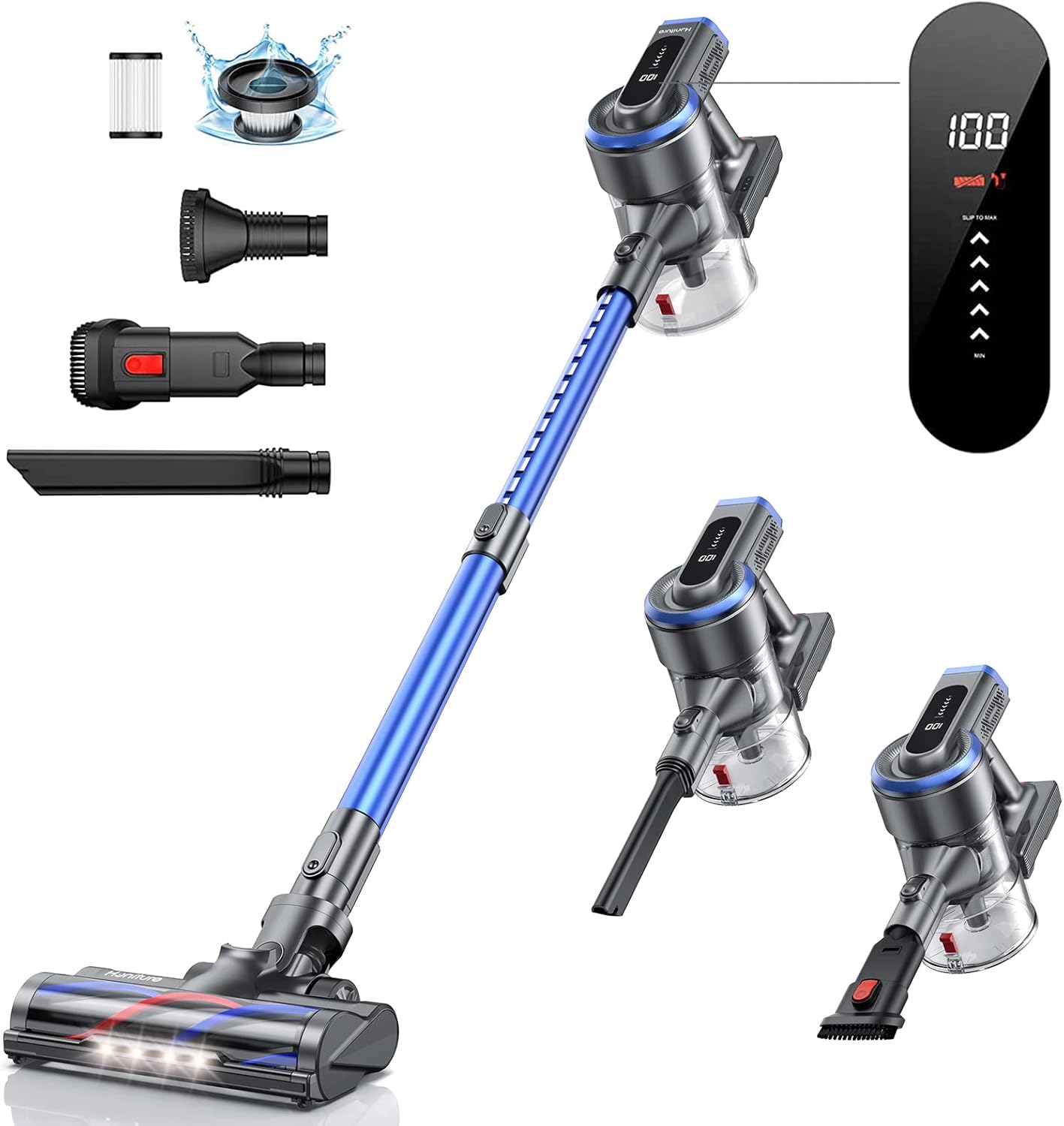 HONITURE Cordless Vacuum Cleaner 450W/35KPa Powerful Stick Vacuum Cleaner w/ LCD Touch Screen, 55Min Runtime, 6 in 1 Lightweight Handheld Cordless Vacuum for Carpet, Pet Hair, and Floors S12 (Renewed)
