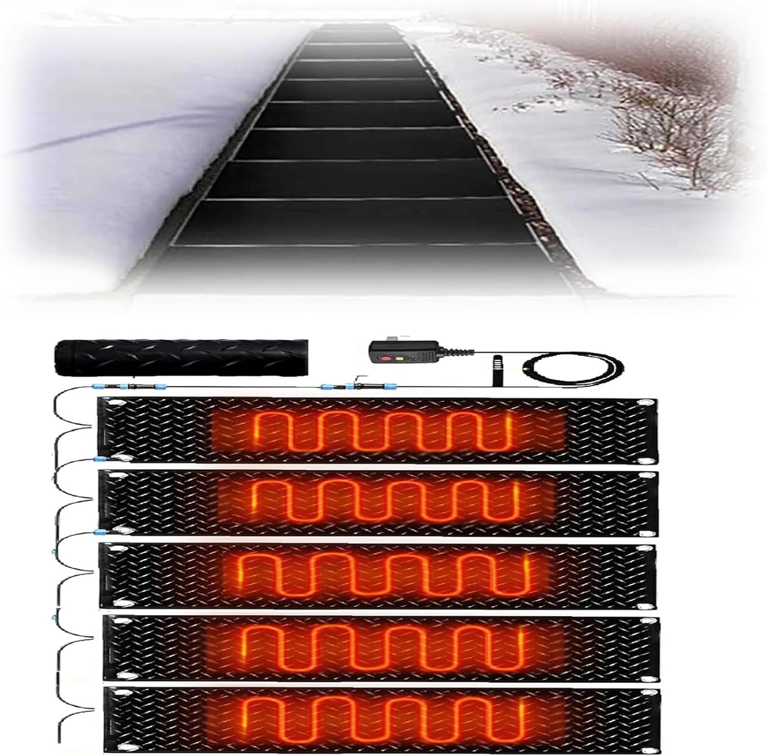Heated Snow Melting Mats Outdoor Sidewalk Mats, 1/2/3/4/5pcs Outdoor Heated Snow Melting Mats, Heated Outdoor Mats with 1.8m Power Cord, Heated Sidewalk Mats Outdoor for Snow and Ice(5 Pcs,25.4x120cm/