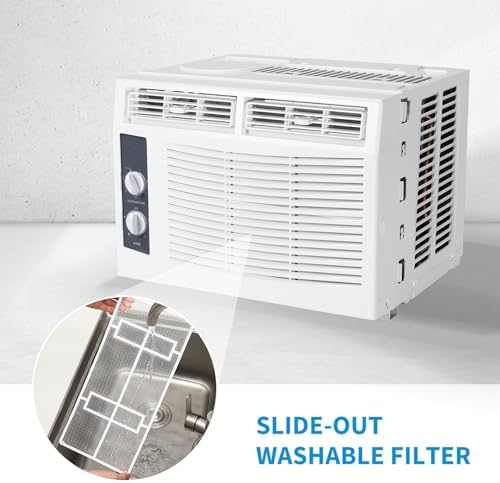 5000 BTU Window Air Conditioner Unit, Cools Up to 150 Sq. Ft. with Manual Adjustable Fan and Cooling Settings, Energy Saving, Easy Install Kit, Perfect for Small Bedroom, Living Room
