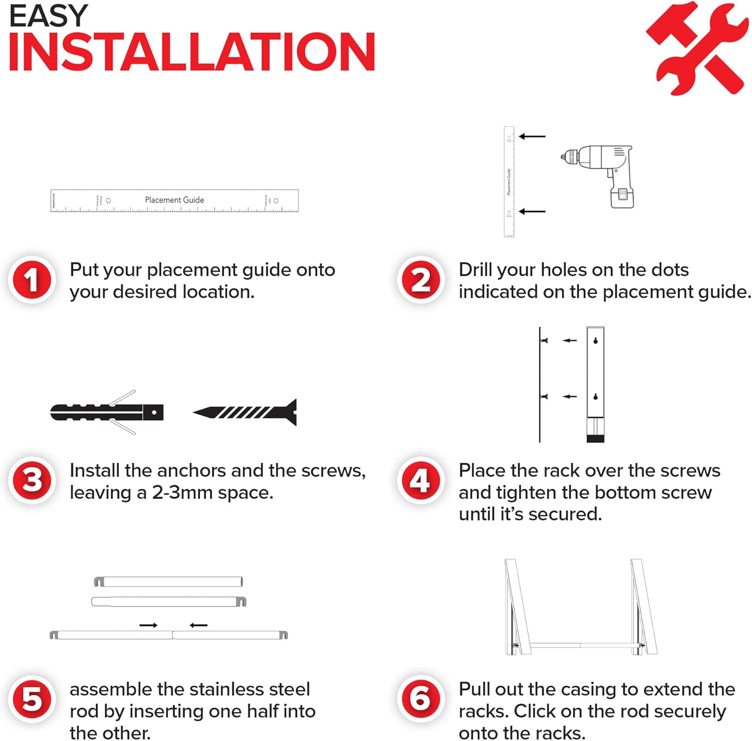 Double Foldable Clothing Rack w/ Extension Rod, Wall-Mounted Retractable Clothes Hanger for Laundry Dryer Room, Hanging Drying Rod, Small Collapsible Folding Garment Racks, Dorm Accessories (Black)
