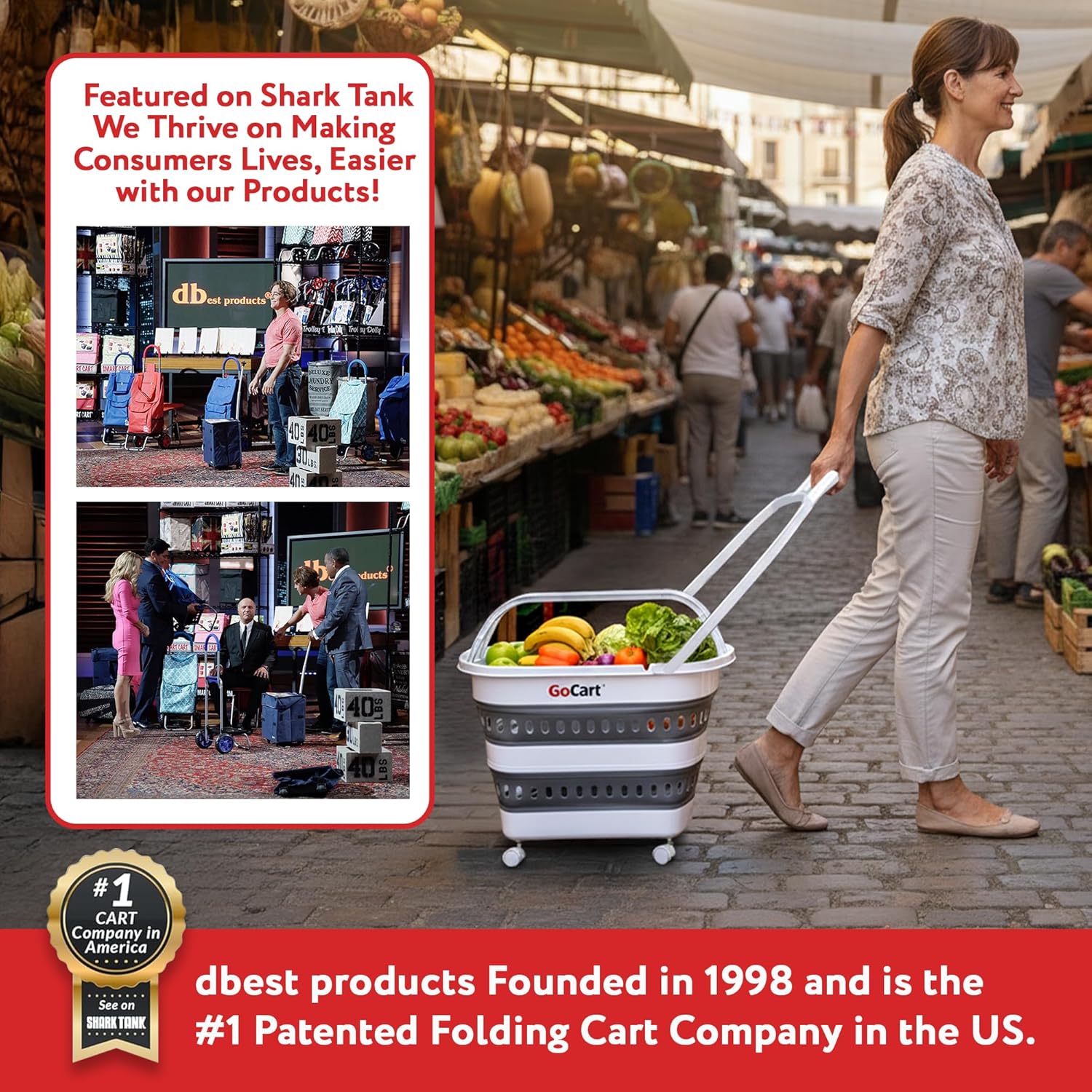 dbest Products Folding Gocart Laundry Basket with Wheels, Multi Use Collapsible Grocery Shopping Cart, White