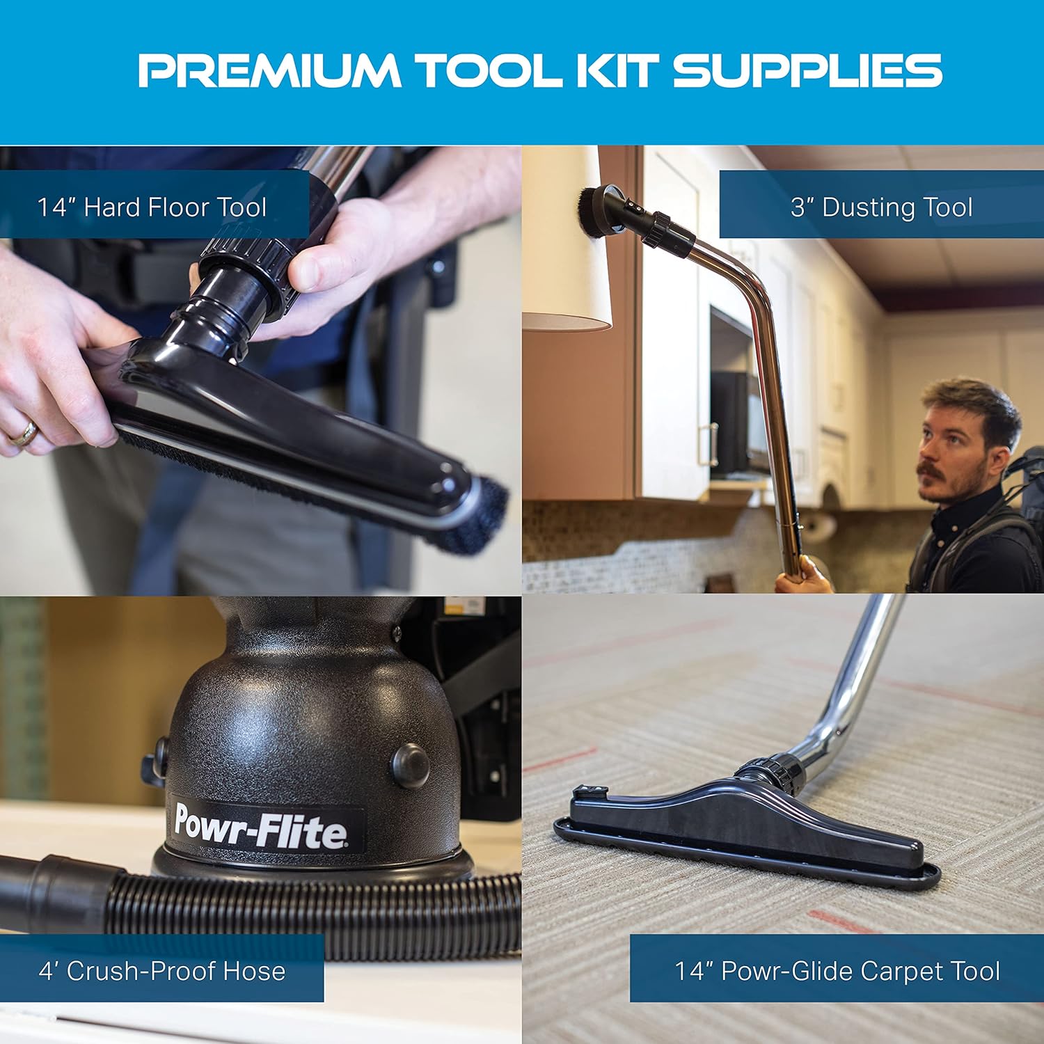 Powr-Flite Comfort Pro Backpack Vacuum Cleaner, 6 Quart Commercial Vacuum Cleaner with Premium Tool Kit, HEPA Vacuum, BP6S