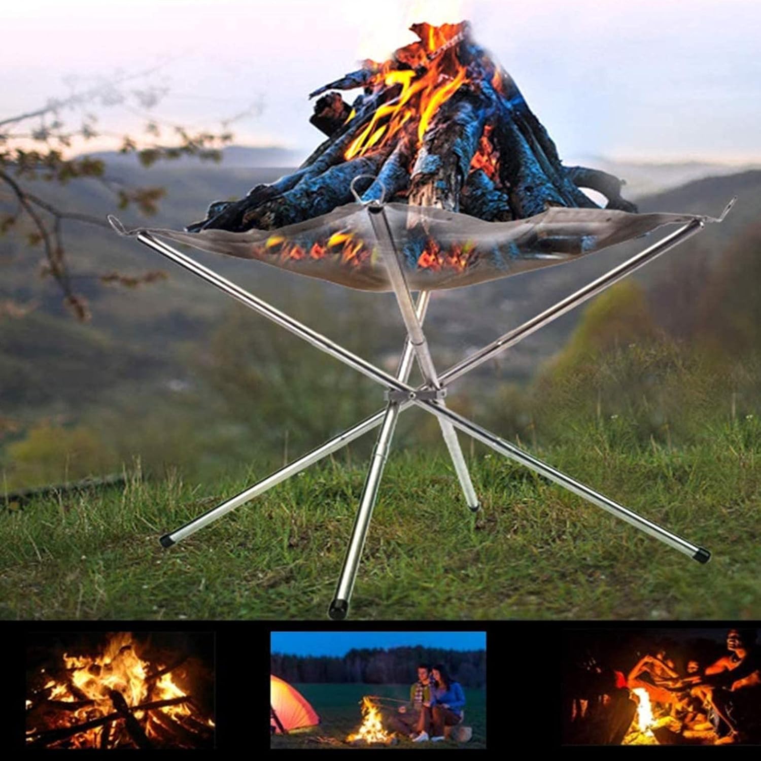 Portable Fire Pits for Bonfire Party,Outdoor Charcoal Firepit,Stainless Steel Mesh Fireplace,for Patio/Barbecue/Backyard/BBQ