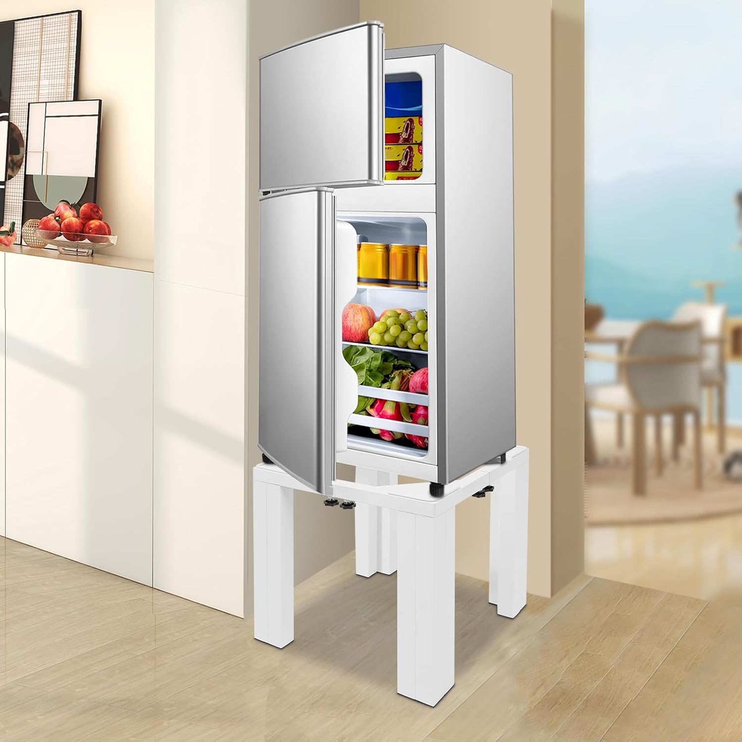 Heavy Duty Stainless Steel Washing Machine Stand 1200Lbs, Adjustable Washer Dryer Refrigerator Base 16In Height, Universal Appliance Rack for Laundry Room, Home, Commercial Use (White)