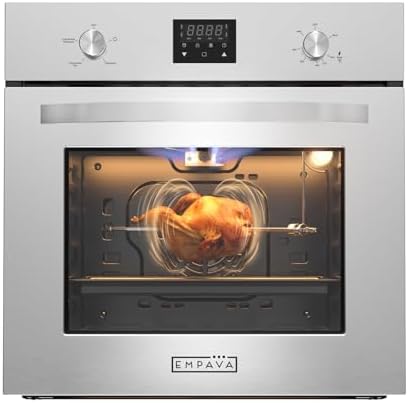 Empava Single Liquid Propane Gas Wall Oven 24 in. 2.3 cu. Ft. Bake Broil Rotisserie Functions with Mechanical Controls and Digital Timer and Convection Fan in Stainless Steel, Silver, 24inches