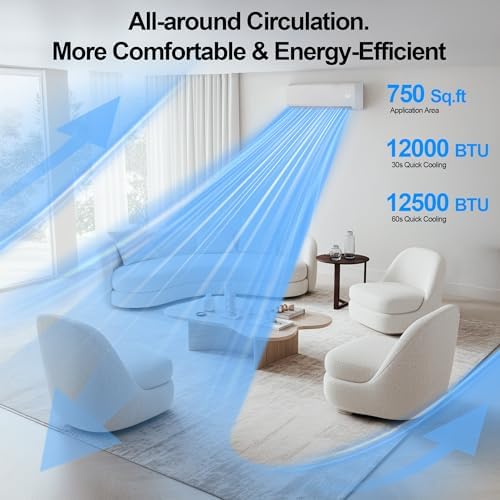 12000 BTU Mini Split AC/Heating System,19 SEER2 110/120V Energy Efficient Ductless Inverter System,Cools Up to 750 Sq.Ft with Pre-Charged Condenser,Heat Pump & Installation Kits