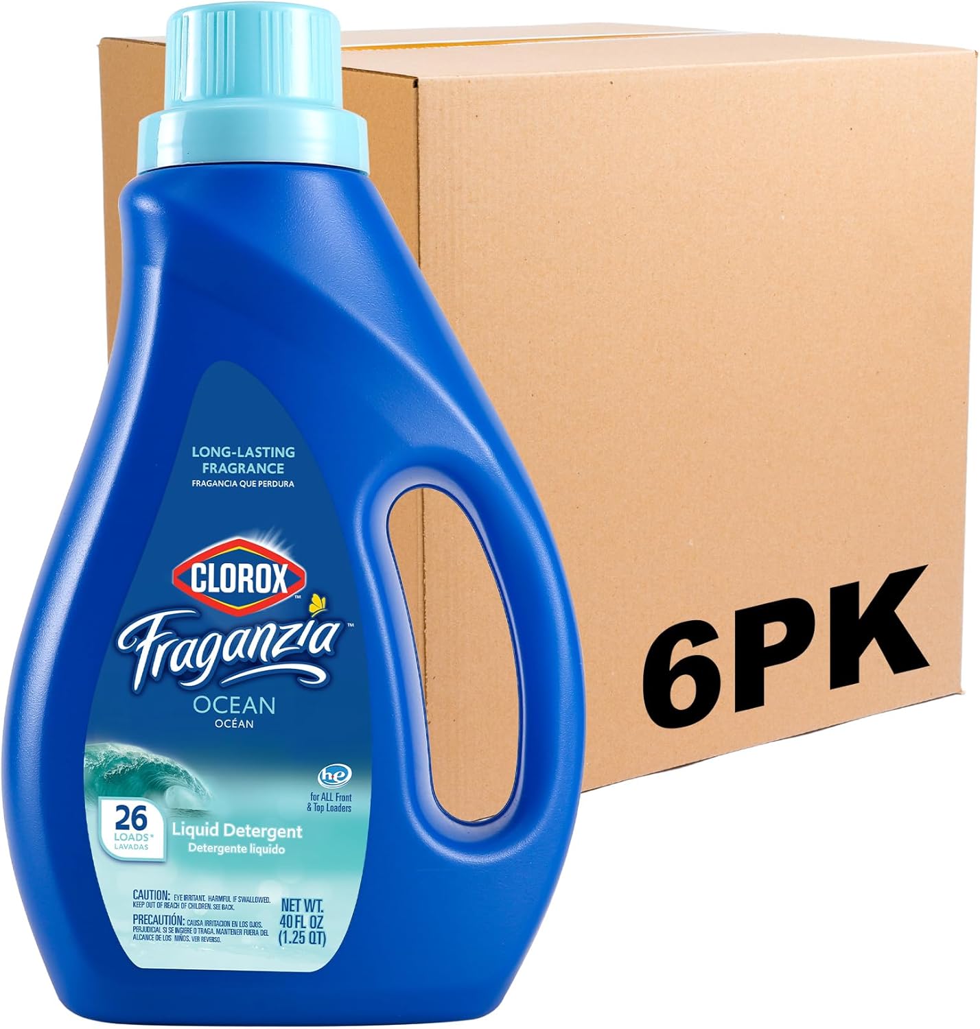 Clorox Fraganzia Liquid Laundry Detergent in Ocean Scent - HE Compatible for All Front and Top Load Washing Machines, High Efficiency Laundry Detergent Compatible, 40 Fl Oz - 6 Pack