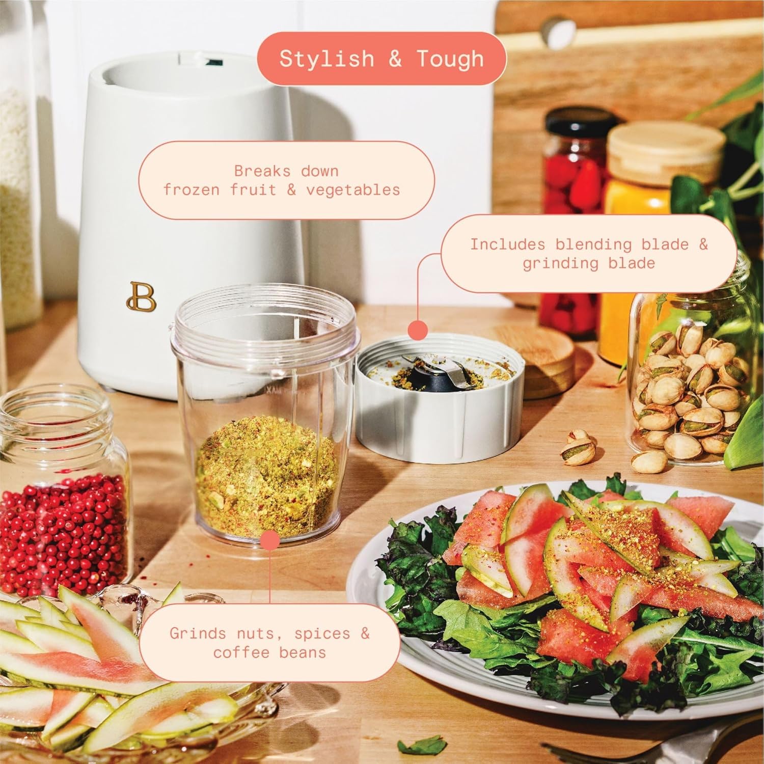 Beautiful Personal Blender Set with 12 Pieces, 240 W, White Icing by Drew Barrymore