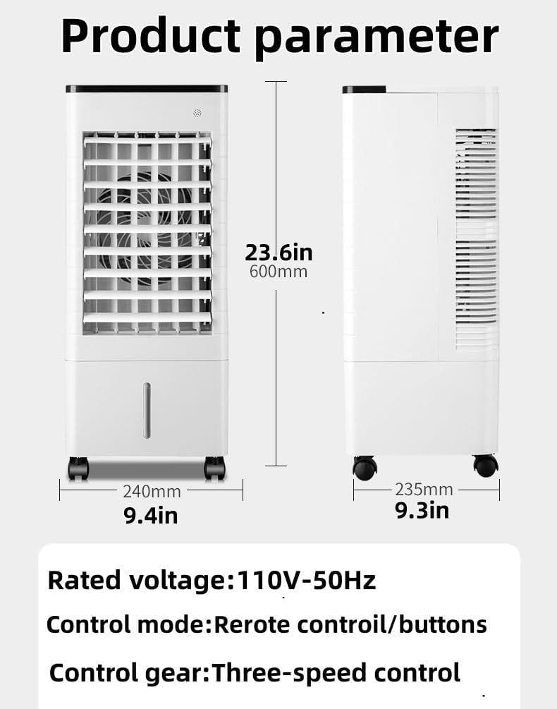 Portable Evaporative Air Cooler with Remote Control, Ductless Air Conditioner with Double Water Tank, 3 Speeds, 15H Timer, Windowless Oscillating Swamp Fan for Home Bedroom