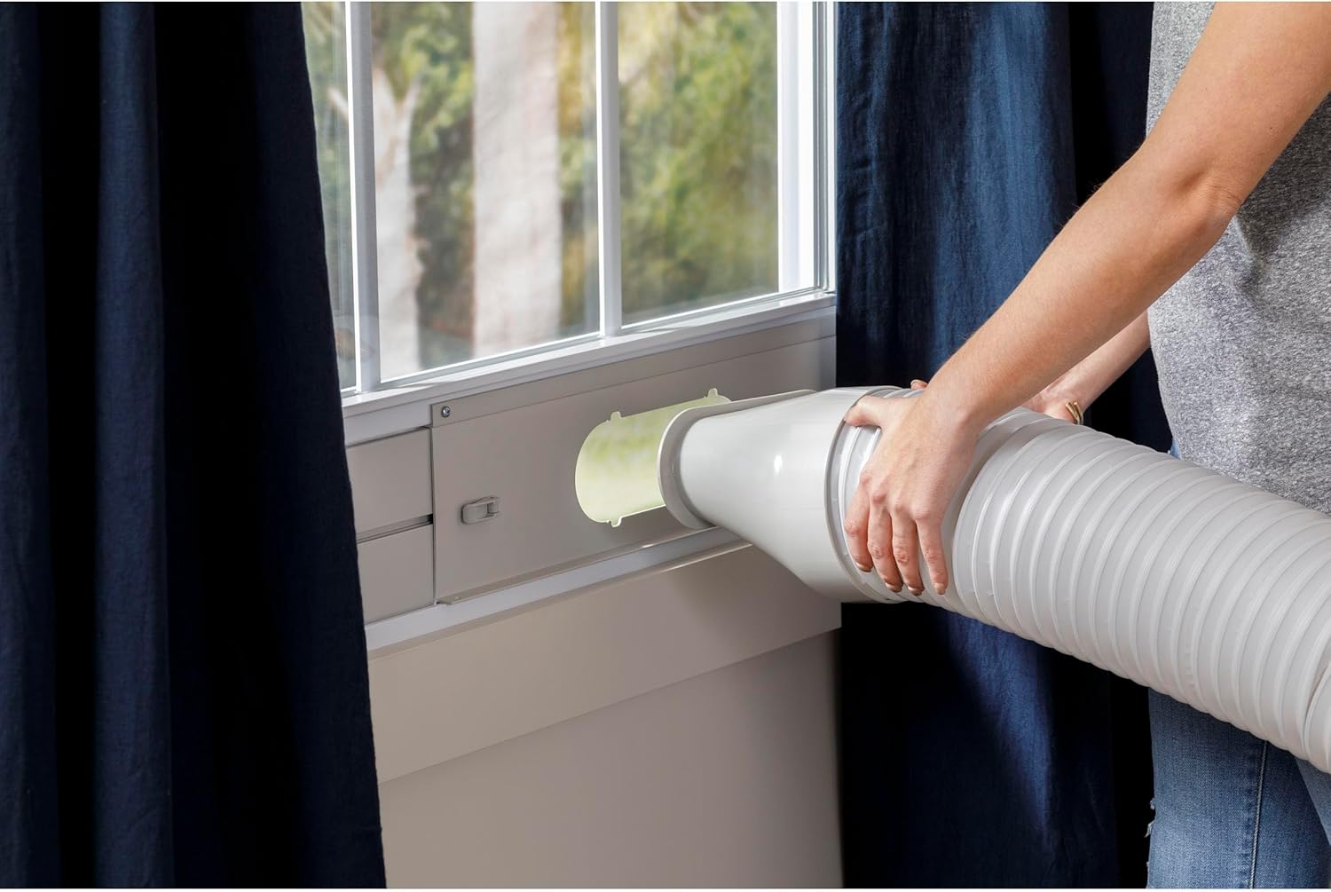 GE 7,500 BTU Smart Portable Air Conditioner for Medium Rooms up to 300 sq ft.,3-in-1 with Dehumidify,Fan and Auto Evaporation,Dual Hose Compatible,Included Window Installation Kit, Built-in WiFi,Grey