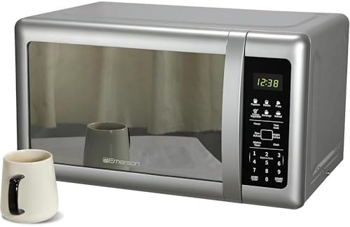 Compact 0.7 Cu Ft Countertop Microwave Oven with Mirror Finish - 700 Watts, 10 Power Levels, 6 Pre-Programmed Settings