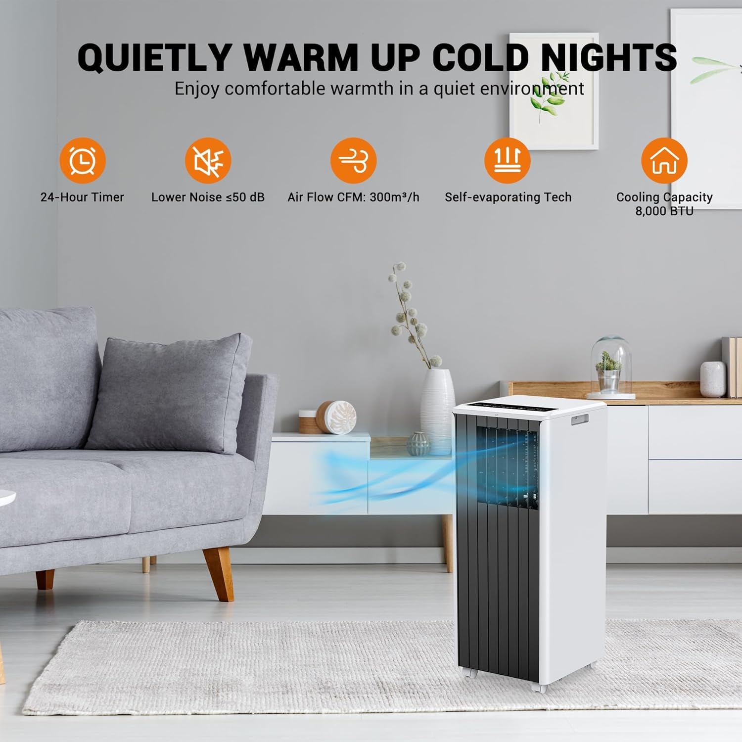 8000 BTU Portable Air Conditioner for Rooms Up to 350 Sq.Ft - 3-In-1 Cooling/Dehumidifier/Fan with Remote, Window Kit & Wheels, UltraQuiet Operation for Bedroom/Office/Living Room