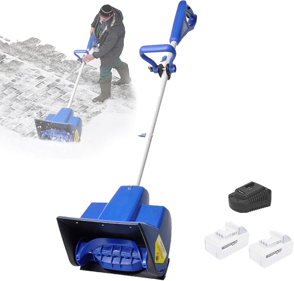 Cordless Snow Shovel, Electric Snow Shovel, Clearing Width 28 Cm, Clearing Depth 17 Cm, Throwing Distance 6 Meters, Handheld, Two Batteries, Suitable for Garden and Road Snow Removal