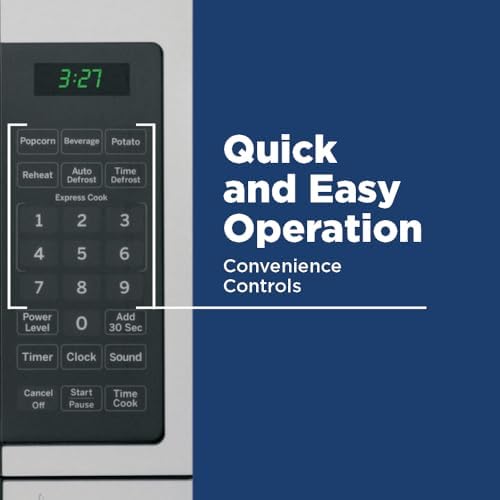 GE Countertop Microwave Oven, Compact 0.7 Cubic Ft., 700-watt Capacity, 6 Auto Cooking Settings, Child-Lock Technology, Kitchen Essentials for the Countertop, Dorm Room or Apartment, Stainless Steel