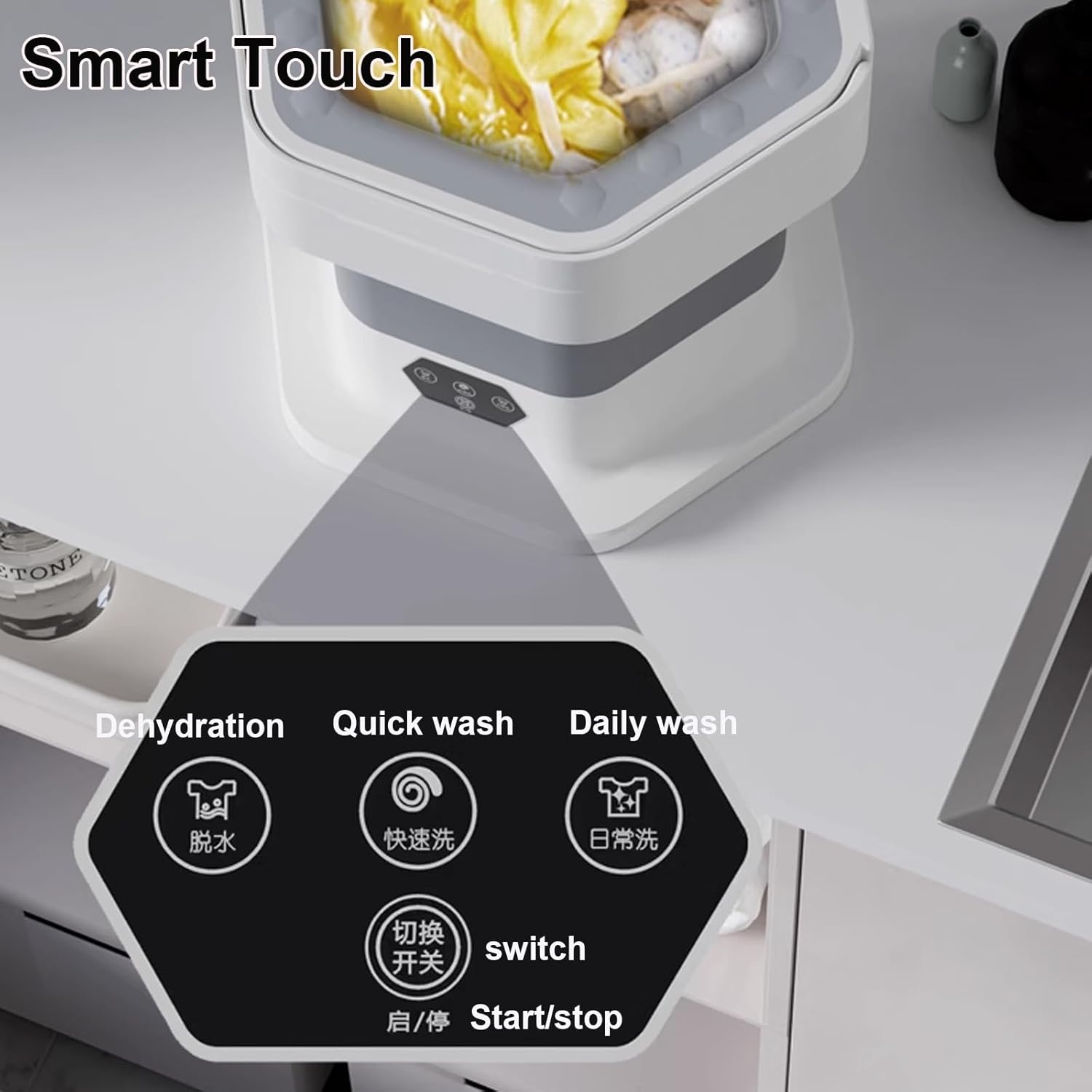 Portable Small Washing Machine, 8L Mini Foldable Washer with Dehydration, for Underwear, Baby Clothes Socks and Small Items, Apartments, Dorm,RV(Brown)