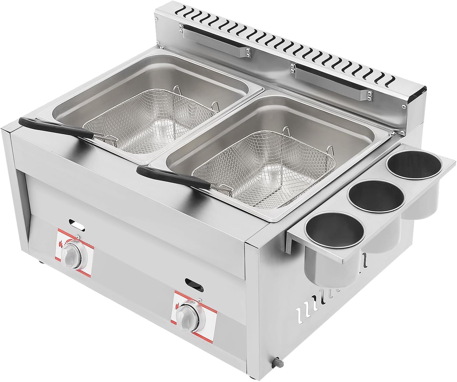 Commercial Gas Deep Fryer 12L Countertop Stainless Steel Dual Tank Kitchen Frying Machine w/2 Removable Baskets & Lid, Double Fryer for French Fries Turkey Donuts Home Kitchen Restaurant