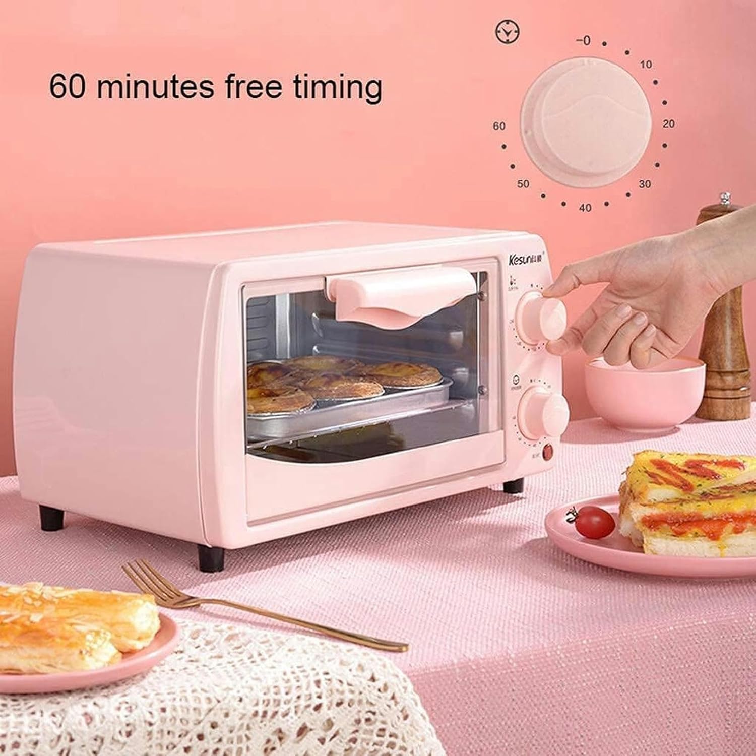 12L Mini Oven Adjustable Temperature 0-230℃ and 60 Minutes Timer Three-Layer Baking Position Household Baking Multi-Function Fully Automatic Electric Oven Baking Cake Bread Pizza with Access (Blue)-1*