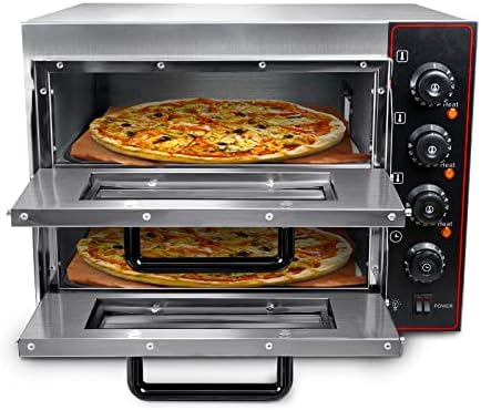 Shikha Commercial Pizza Oven 16 inch Pizza Double Deck 3000W 110V Electric Oven Multipurpose Toaster Bake Broiler 40L Capacity Stainless Steel for Restaurant Home Pizza Pretzels Baked Roast Yakitori